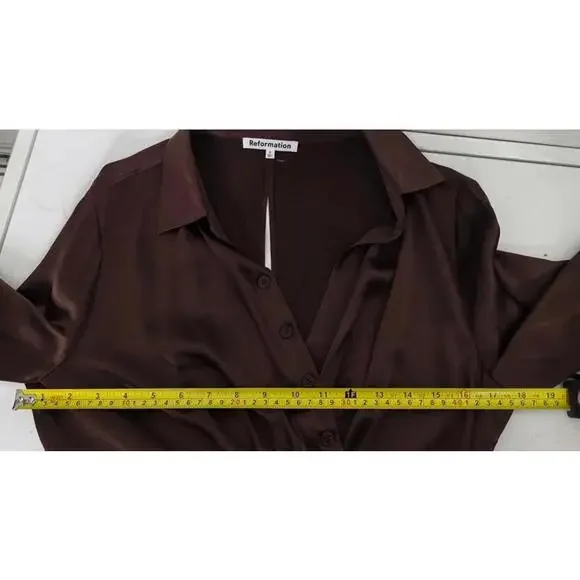 Reformation Alaine Brown Long Sleeve Asymmetric Button Mini Dress Size 0 - Picture 4 of 7